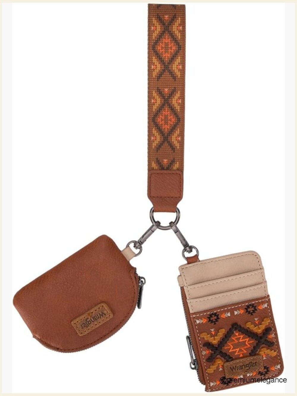 Western Dual Pouch Wristlet Wallet with Zipper Pocket and Removable Strap